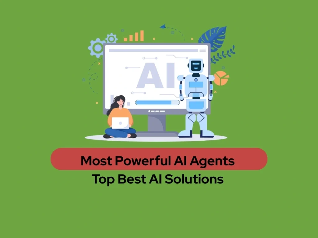 Futuristic illustration of an AI agent interface displaying business growth metrics and market analysis on a holographic screen.