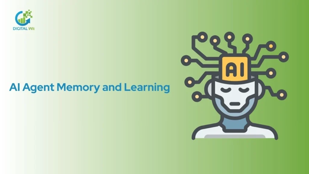 An illustrative icon of a robot head with an AI chip and circuitry inside, conceptually representing AI agent memory and the learning process.