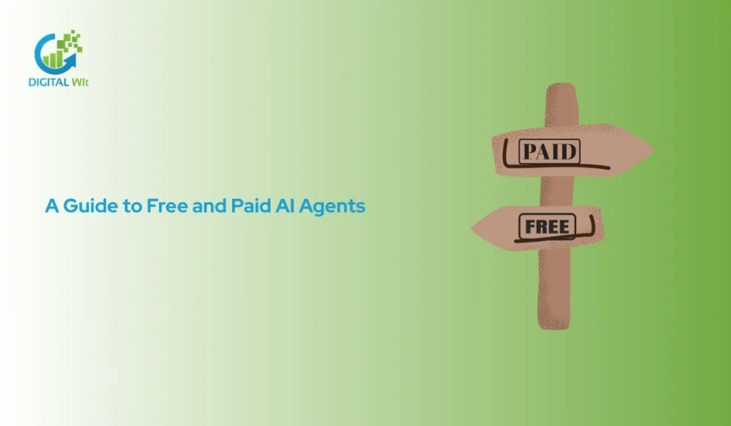 Wooden signpost with two arrows pointing in different directions, labeled 'PAID' and 'FREE' for AI agents.