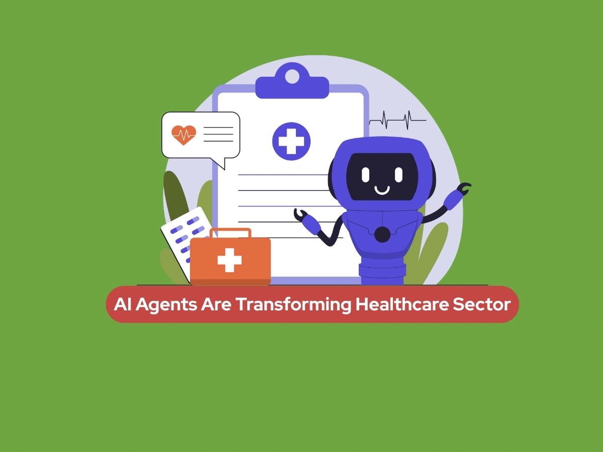 A friendly blue AI robot assistant standing next to medical records and icons, representing AI integration in Bangladeshi clinics