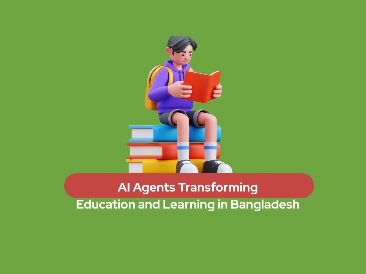 A student sitting on a stack of books reading, illustrating AI agents transforming education in Bangladesh.